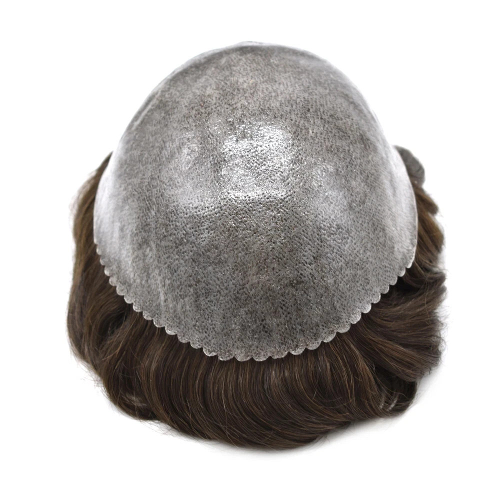 Mens Hai Replacement System Full Poly Thin SkinToupee Units HumanHair PetiteSize