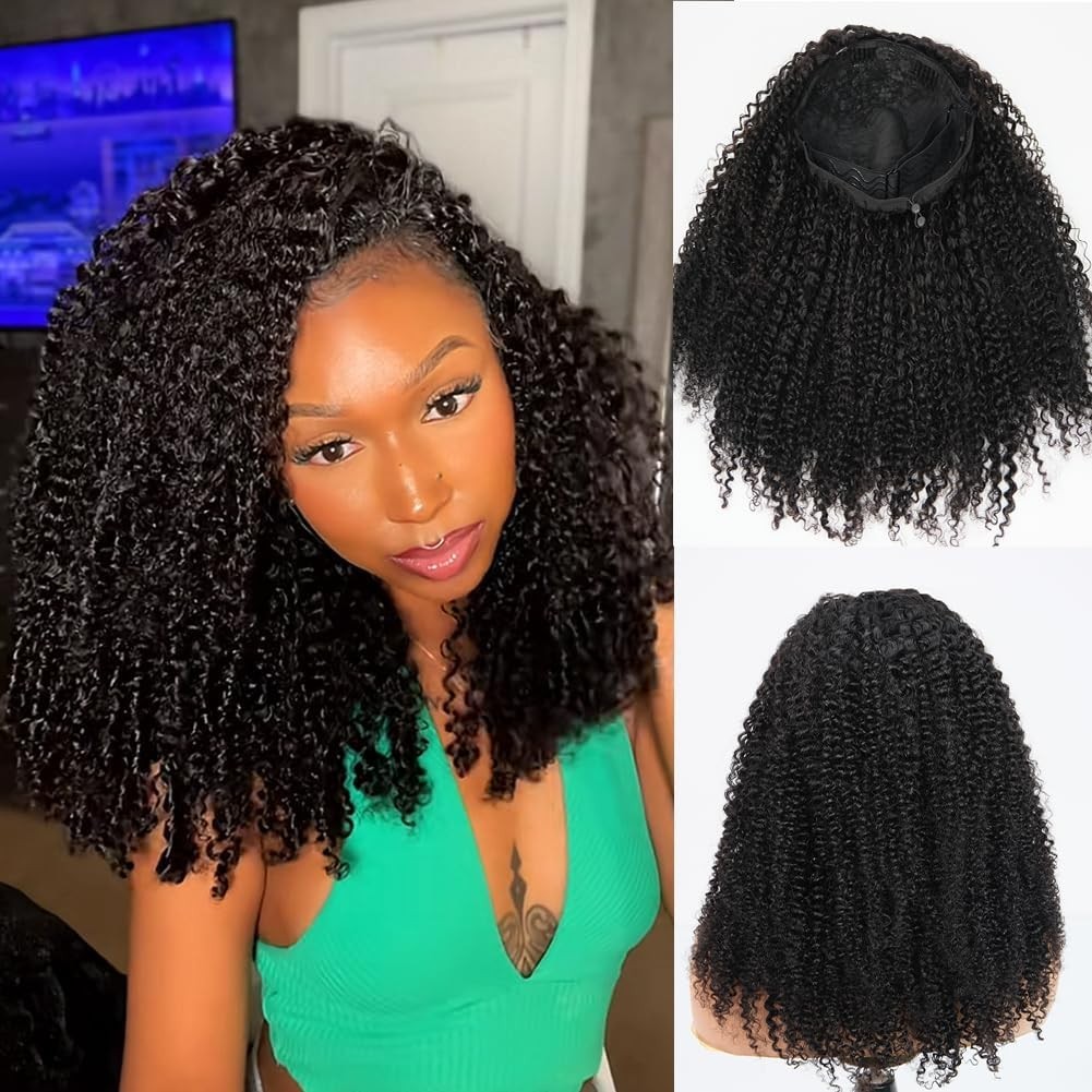 20″ Kinky Curly Half Wig – 200% Density, Glueless, Drawstring, Seamless Headband