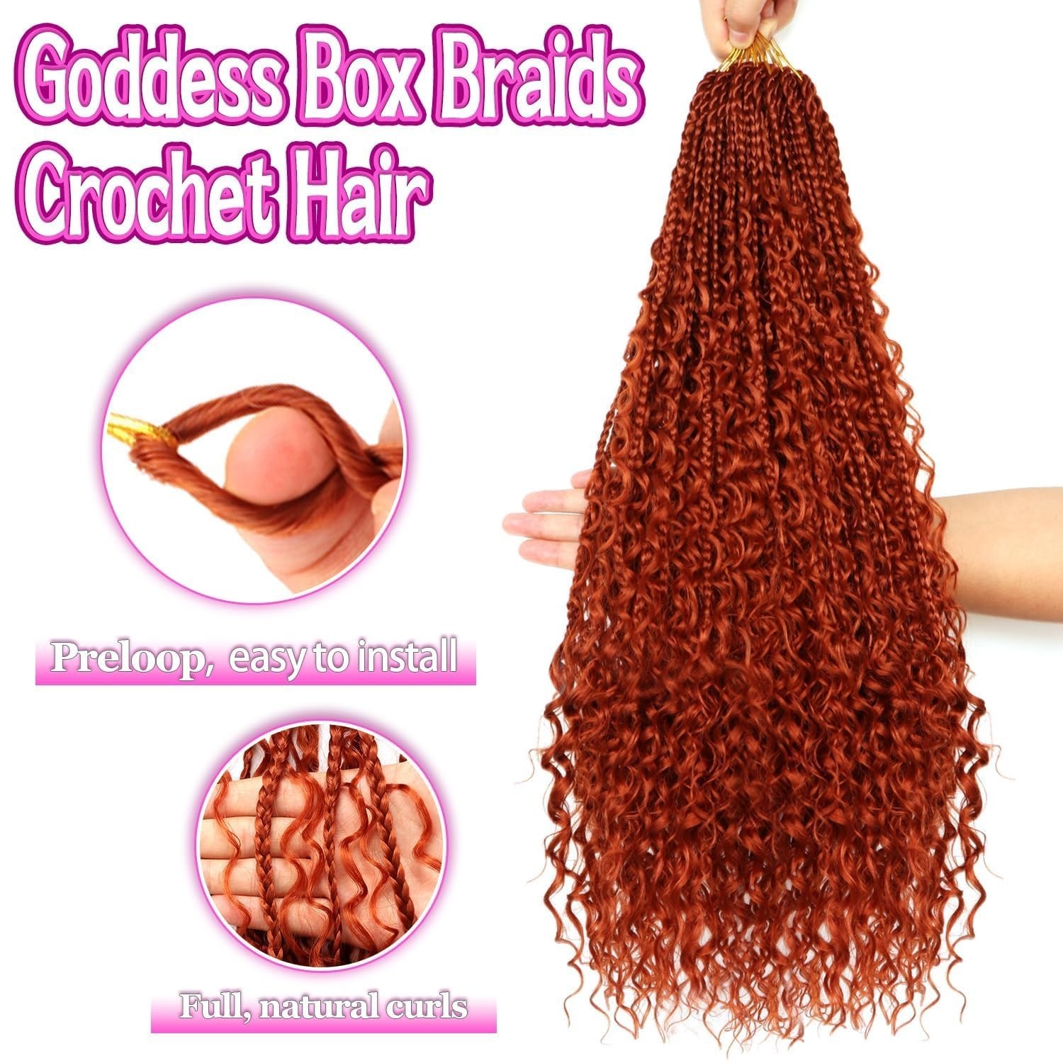 Pre-looped 24 Inch Box Braids – Goddess Boho Hair 8-Pack