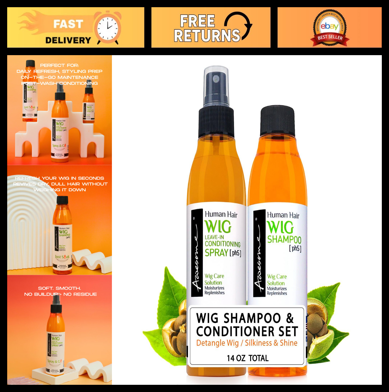 Premium Human Hair Wig Care Set – Shampoo & Leave-In Conditioner, Detangles, Add