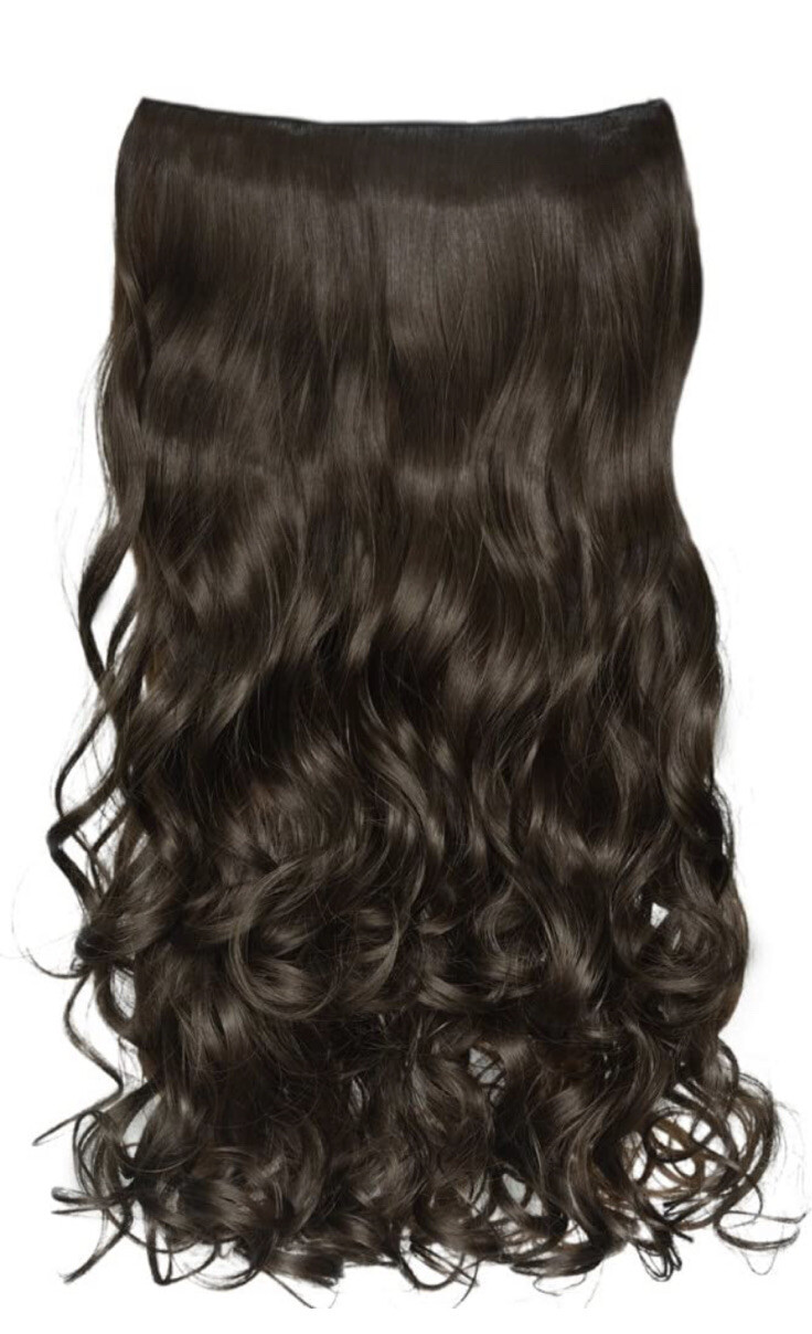 REECHO 18″ 1 Pk 3/4 Full Head Curly Wavy Clips in on Synthetic Hair Ext Brown