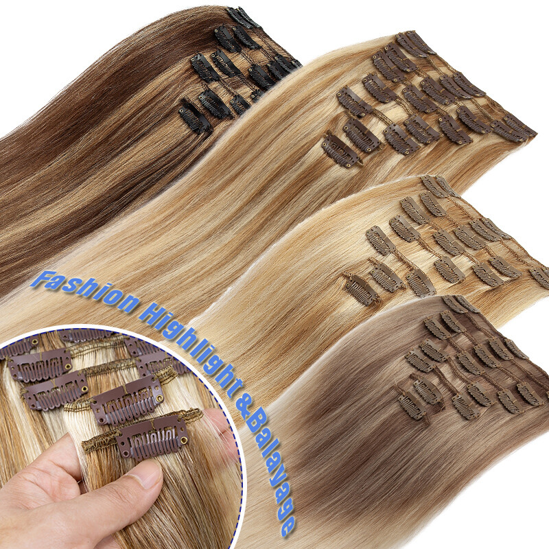 CLEARANCE Clip In Human Hair Extensions Full Head 100% Real Remy Hair Balayage F
