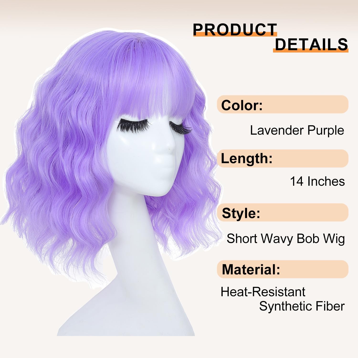 Amarlis Bob Purple Wig For Women Short Wavy Purple Wigs Bangs For Cosplay Party