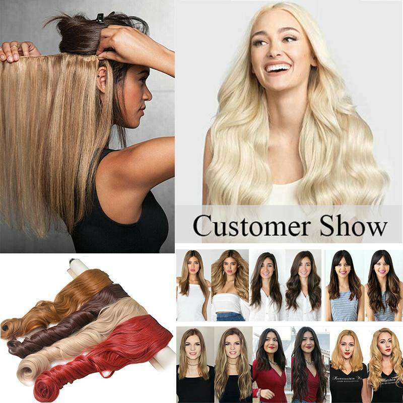 Real Thick Long Wavy Clip in Hair Extensions Full Head Blonde Straight For Human