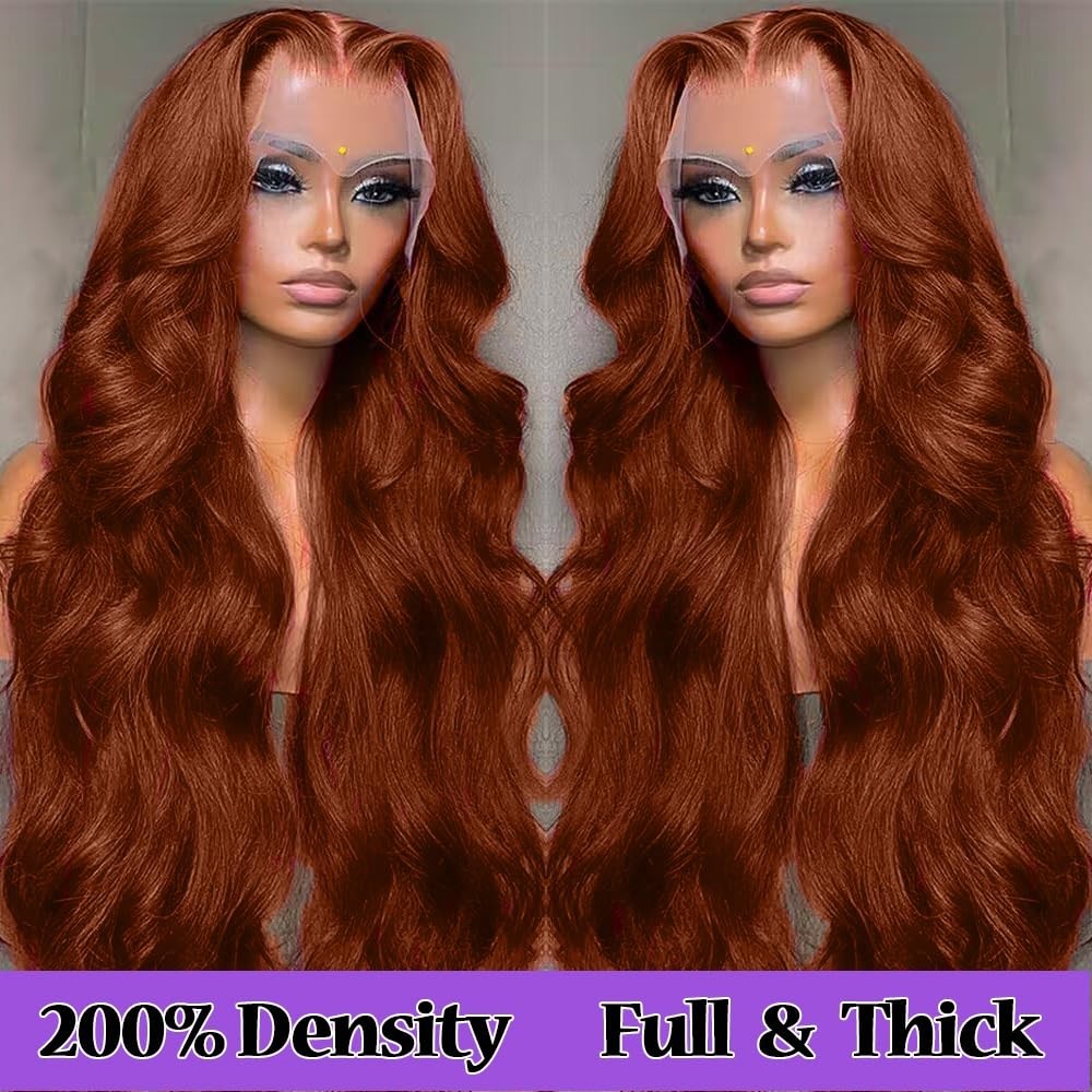 30″ Reddish Brown Body Wave Lace Front Wig, 200 Density, HD Frontal, Pre-Plucked