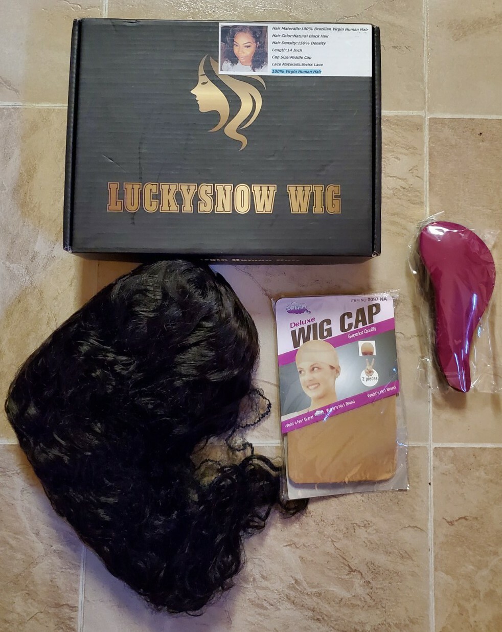 Luckysnow Wig. 100% Virgin Human Hair. 14 Inch. Swiss Lace. 150% Density.