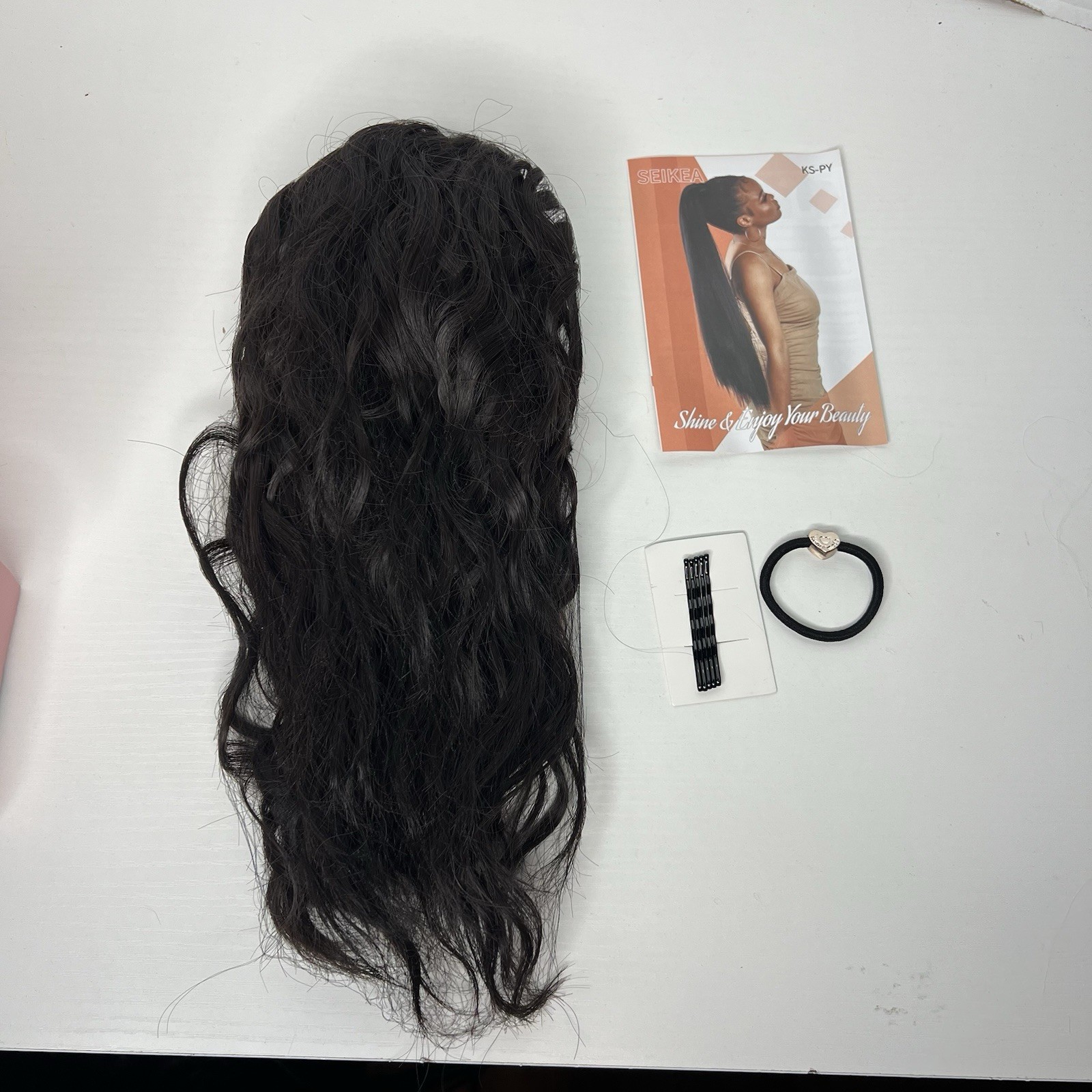 Ponytail Extension Long Wavy Darkest Brown With Hair Clips And Tie New Open Box