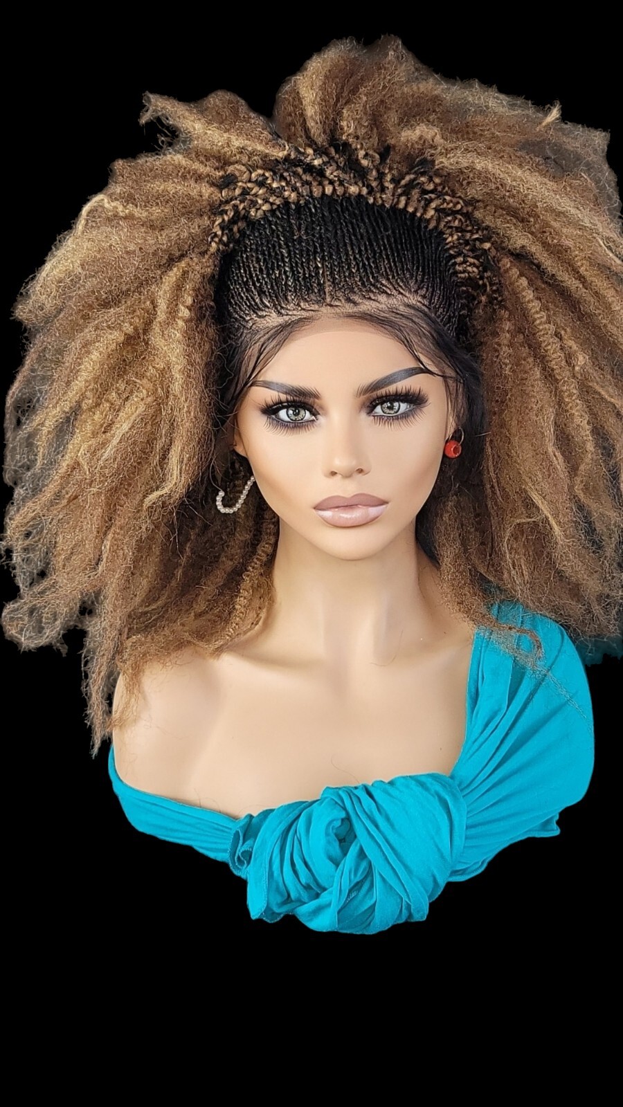 Braided Wig Short Afro Kinky Curly Auburn Brown Lace Front Glueless Baby Hair 6″