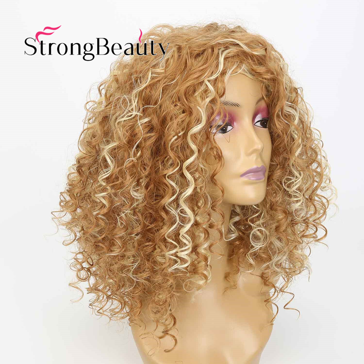 Afro Curly Wig Mix Blonde Color Black Women Synthetic Long Wigs High Temperature