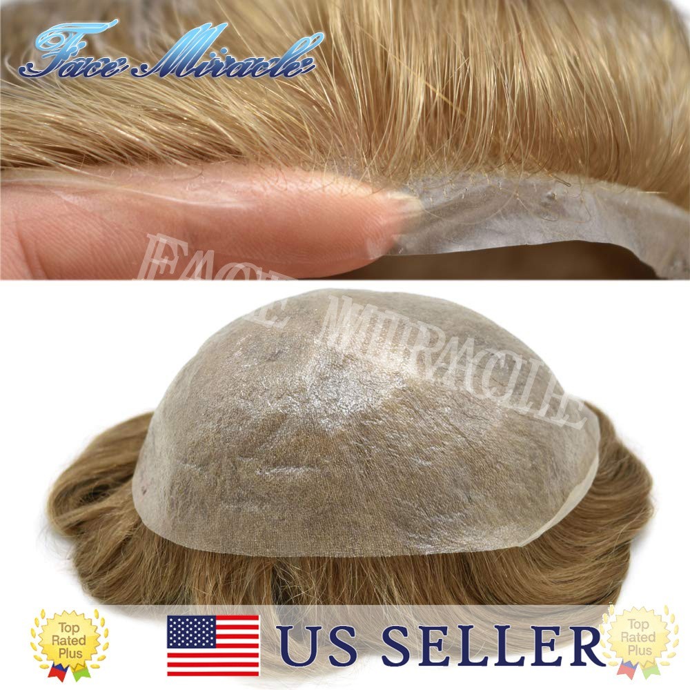 0.04mm Ultra Thin Skin Mens Toupee Human Hair System Black Brown Blonde Gray Wig