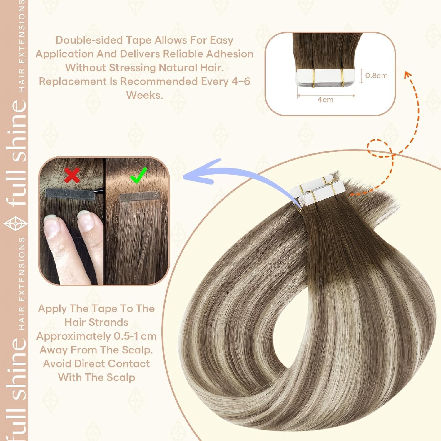 Full Shine Invisible Skin Weft Hair Extensions 18 Inch – 50g for Natural Volume