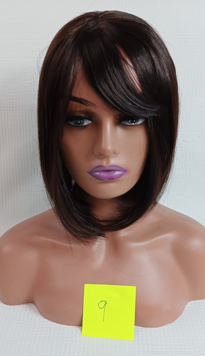 Women’s breathable Cap synthetic Fiber Straight Dark Shiny Brown Bang hair wig