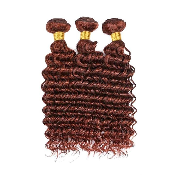 Giginger Brazilian Human Hair Bundles 26 28 30 Inch Reddish Brown Deep Wave