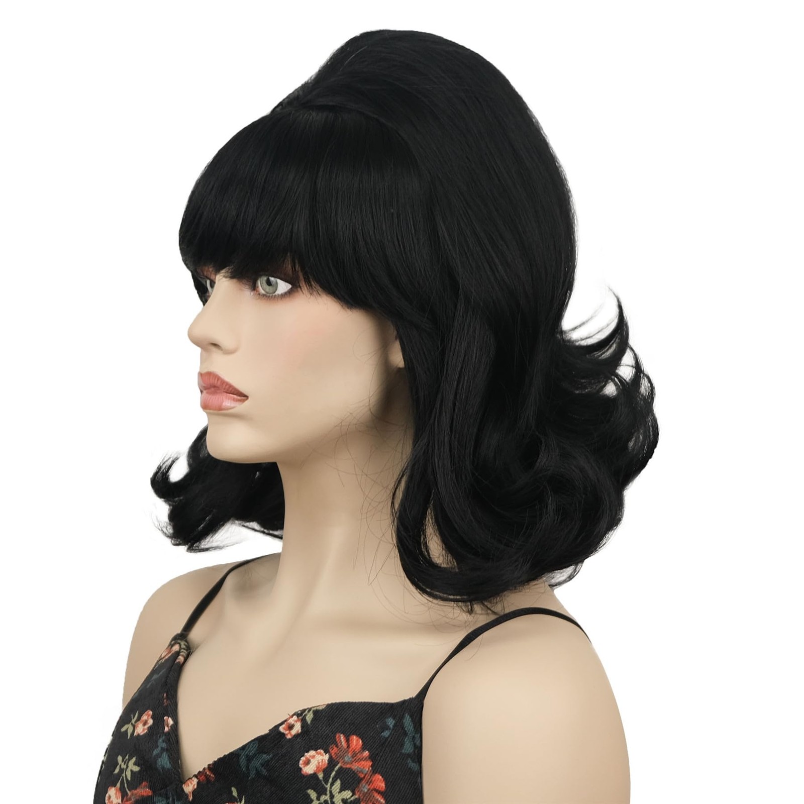 Retro Short Black Wigs with Bangs Bouffant Beehive Wigs 50s 80s Costume Hallo…