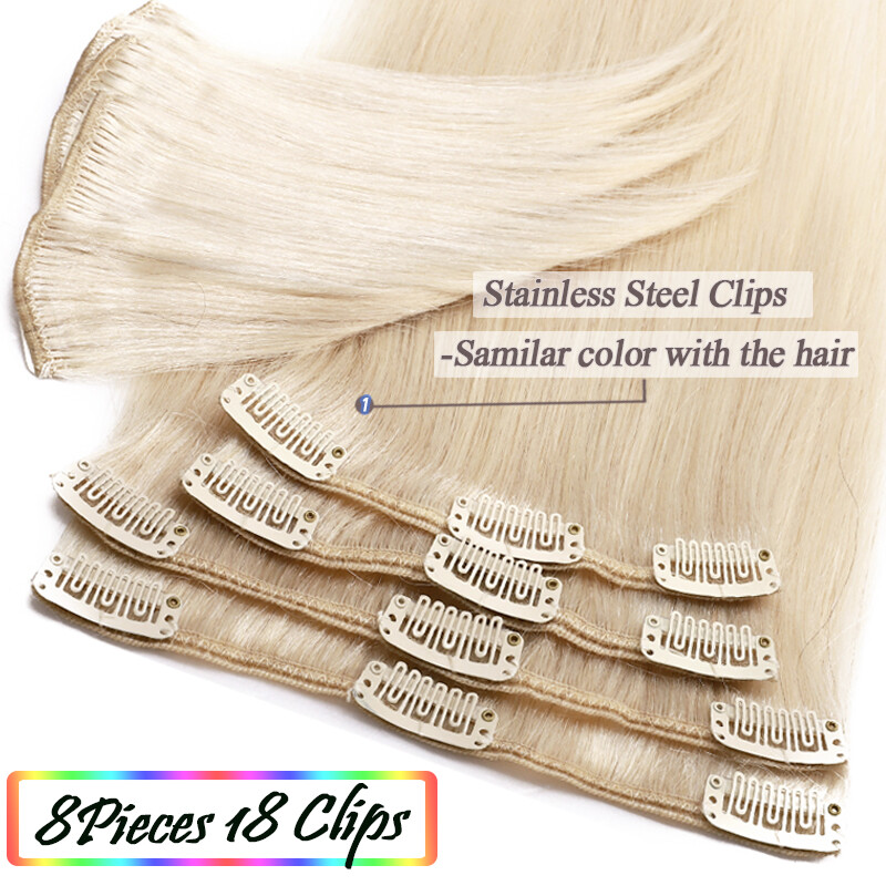 Clip In Human Hair Extensions Full Head Real Remy Hair Balayage Highlight Weft