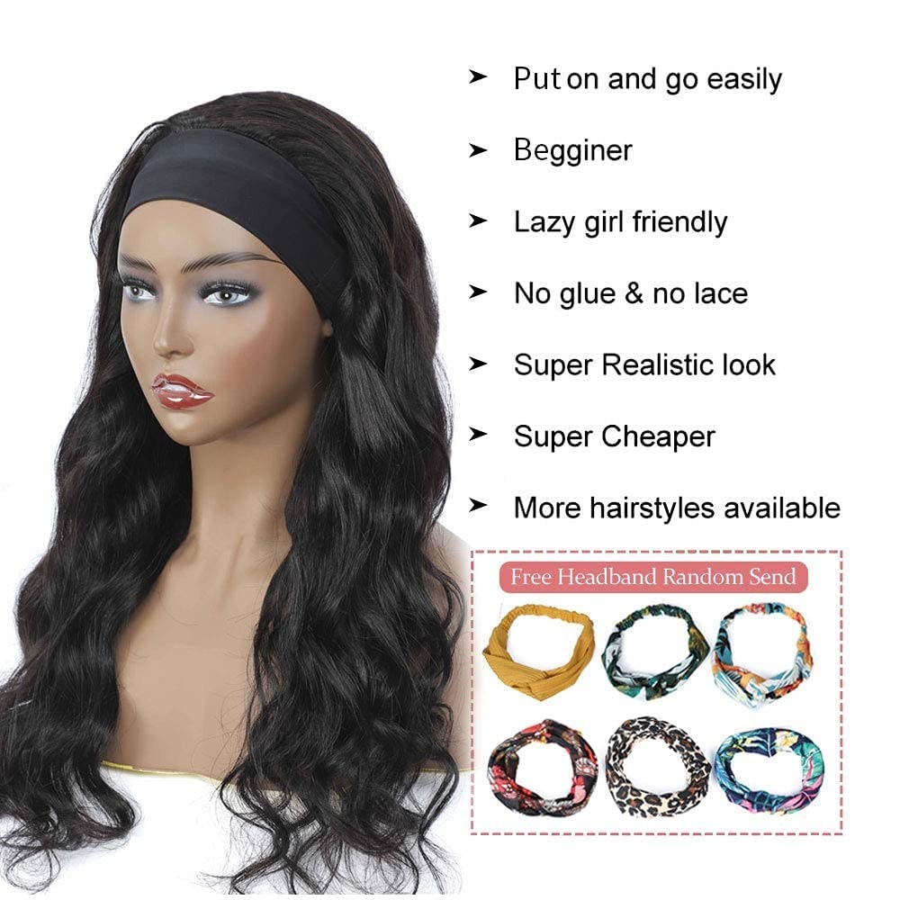 Headband Wig Human Hair Body Wave 16 Inch Glueless None Lace Front Wig Brazil…