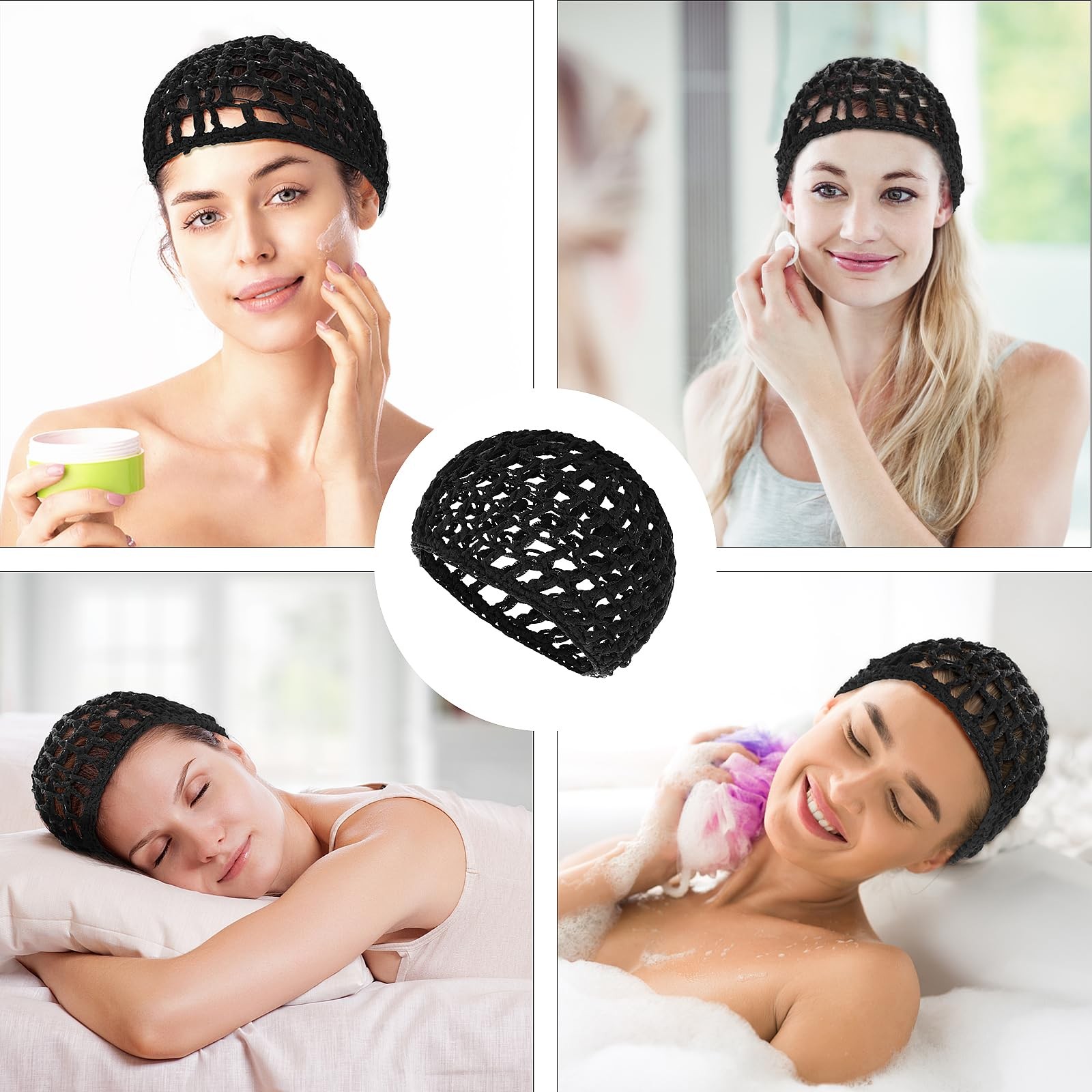 Net Shower Cap 2 PCS Drying Curly Hair Care Spa Hat Wrap Cover Stretchy Knit …