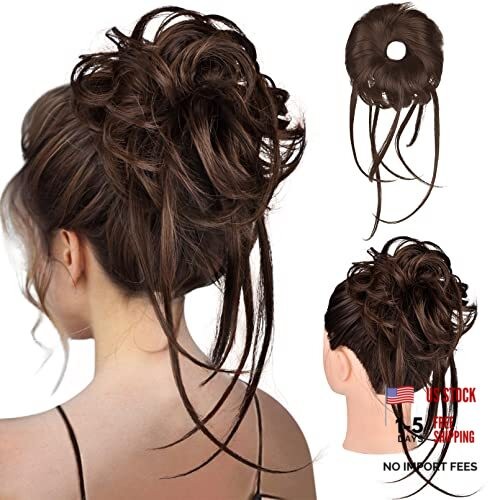 1 Pack Messy Bun Hair Piece – Warm Brown with Little Black – Warm Brown