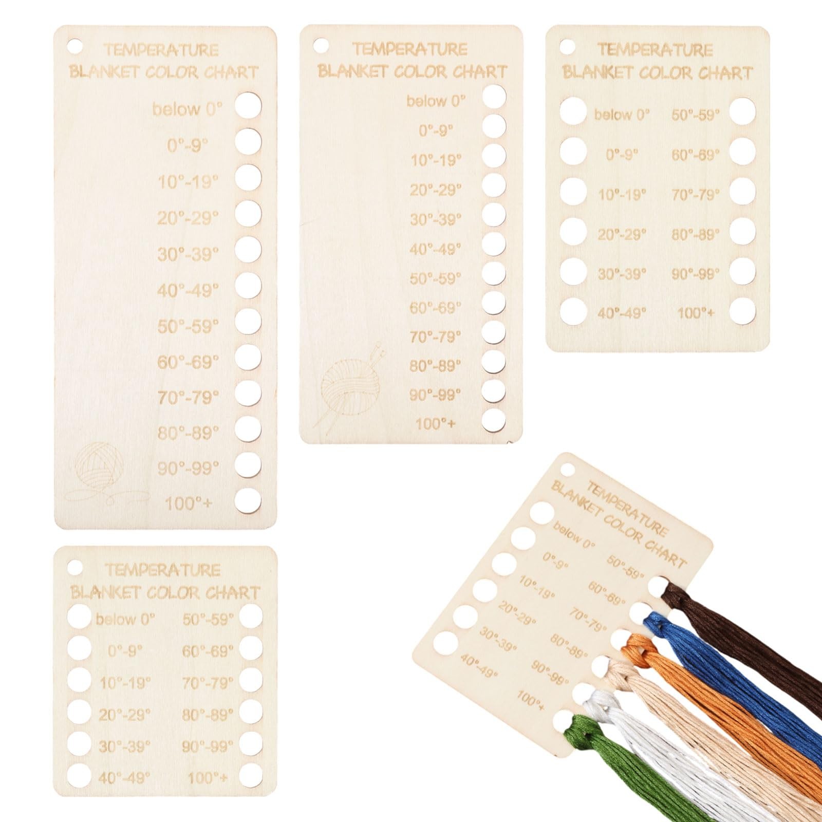 CHGCRAFT 4Pcs Temperature Blanket Planner Wood Knitting white
