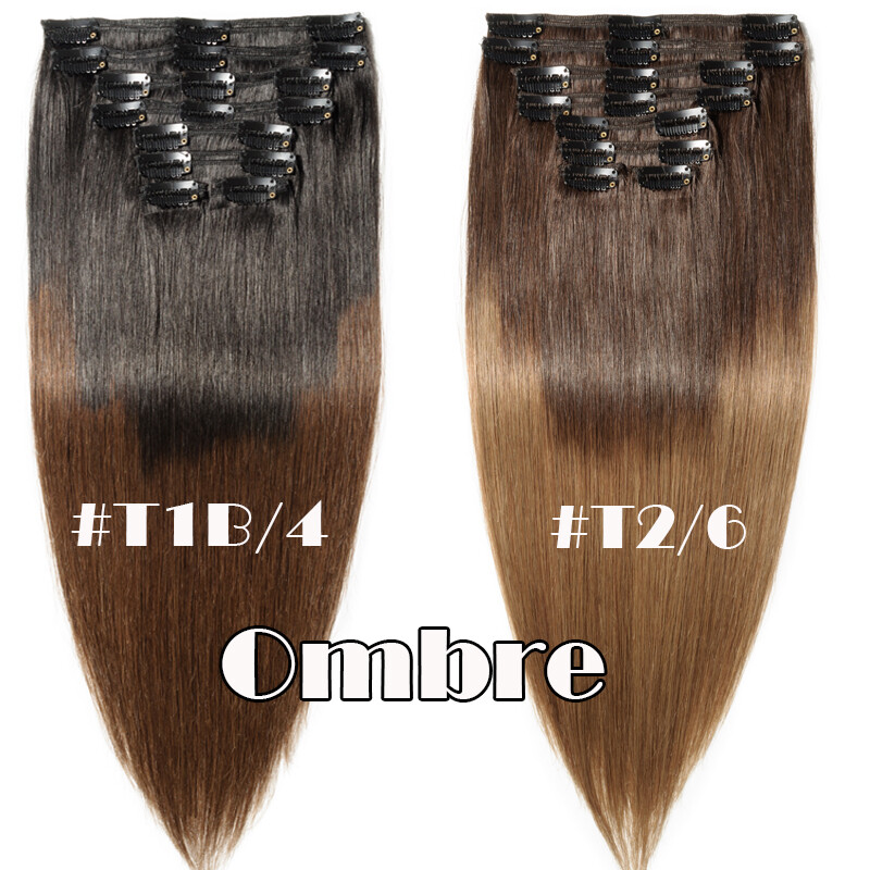 Ombre Real Double Weft Clip in 100% Remy Human Hair Extensions THICK Body Wave