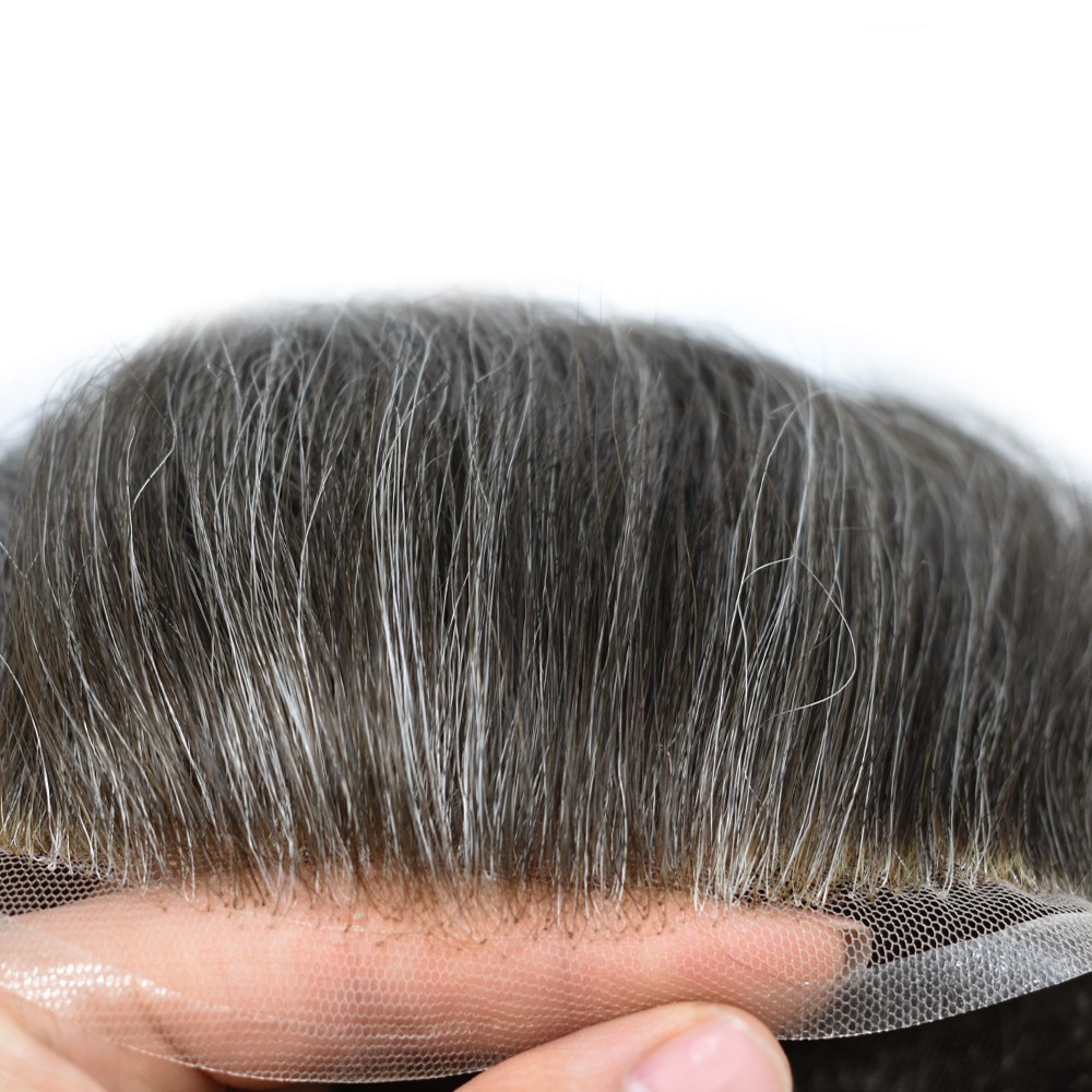 Mens Toupee Full French Lace Human Hair System Natural Bleached Knots Hairpiece