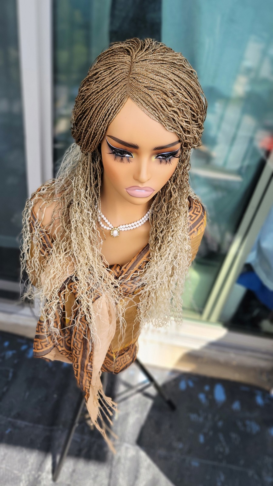 Braided Wig Lace Front Glueless 18″ Micro Boho Braids 27/613 Blonde Handmade NWT