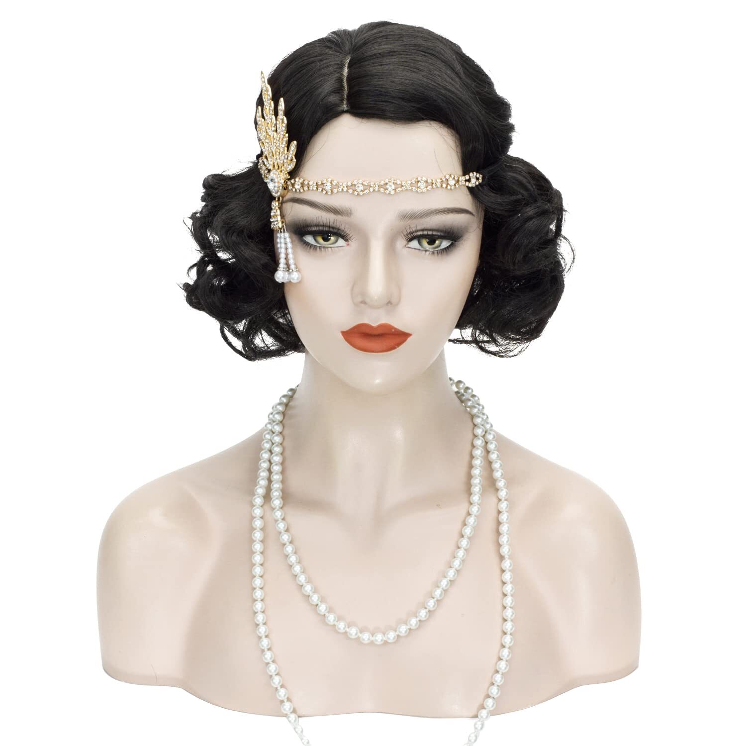 Finger Wave Wig Women Black 1920s Vintage Flapper Wig Lady Rockabilly Short