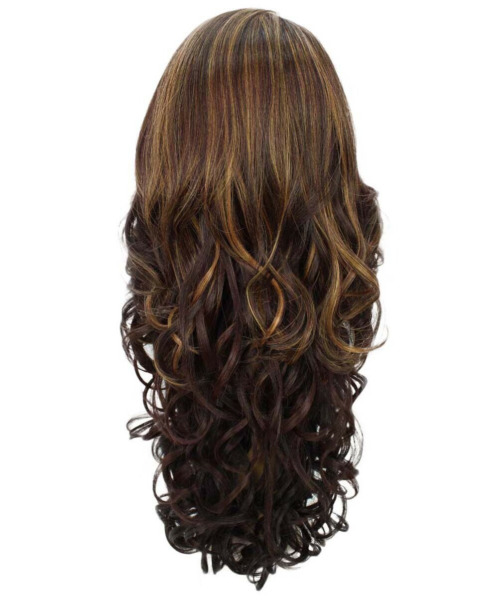 Kendra Wavy 24.5″ Long 13×2.5 Hand-Tied Lace Front Wig , Caramel Brown Blend