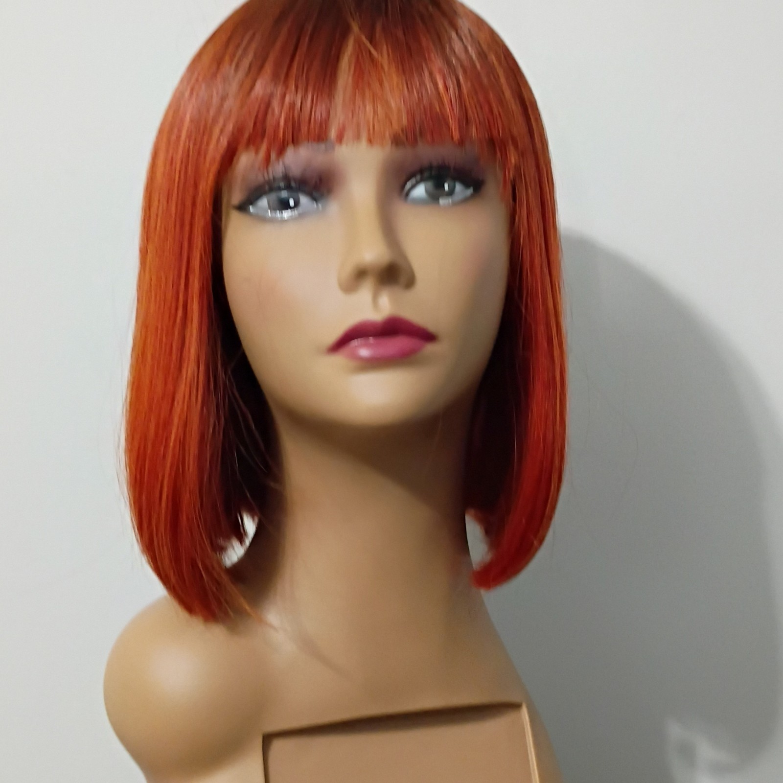Copper Red Straight Bob Wig w/ Bangs Free-Part 8 in Women’s Natural Style