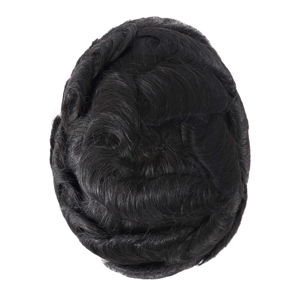 Mens Toupee Hair Replacement System Lace Front Mono Human Black Hair Pieces #1C