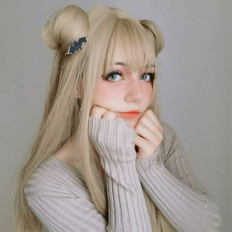 US 24″ Cosplay wig with bangs Full Head Ash Blonde Synthetic hair Long straight
