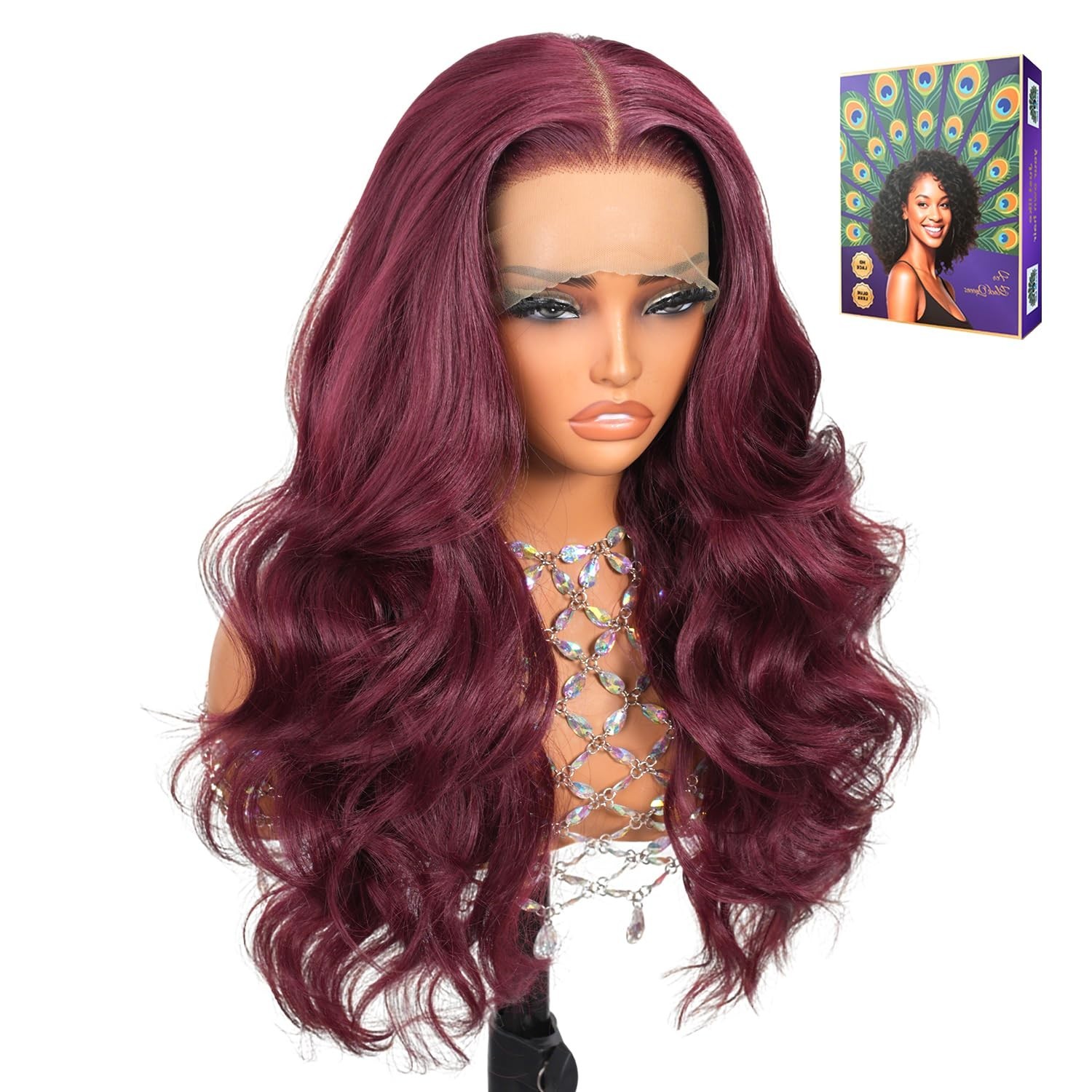 24 inch 13×4 HD Transparent Lace Glueless Synthetic Wig C Part 200% Density #99J