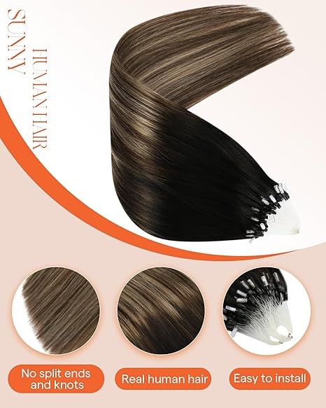 Sunny MICROLINK 14in Black / Brown Balayage Hair Extensions – ML_1B-4-18_14_50G3
