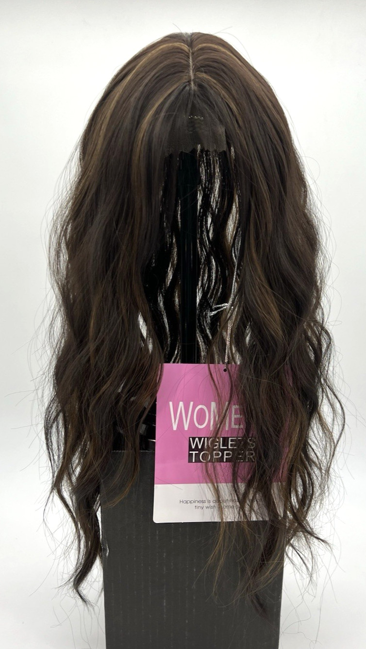 Brown w/ Highlights Long Wavy 20in Women Premium Hair Topper