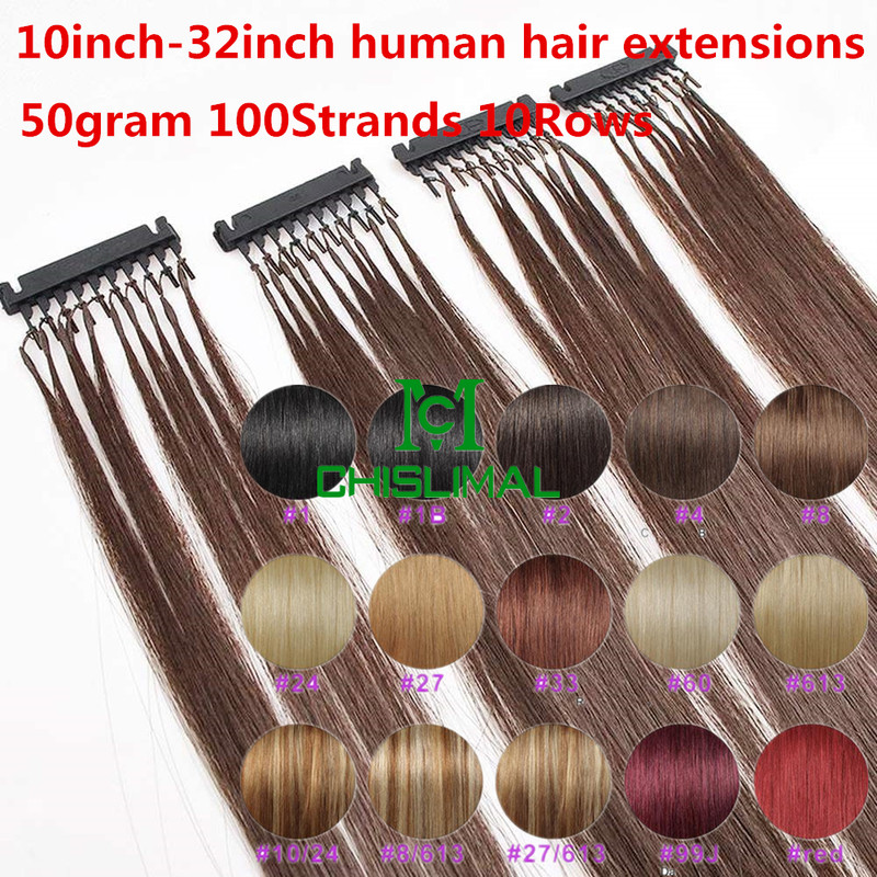 brown hair 10 to 28inch 6D Micro Human Hair Extensions Remy Hair 50g 100S 10Rows