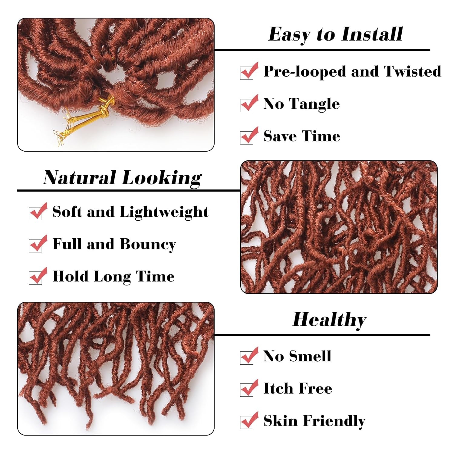 Leeven New Soft Locs 24 Inch Distressed Butterfly Faux Locs 6 Packs Copper Red B