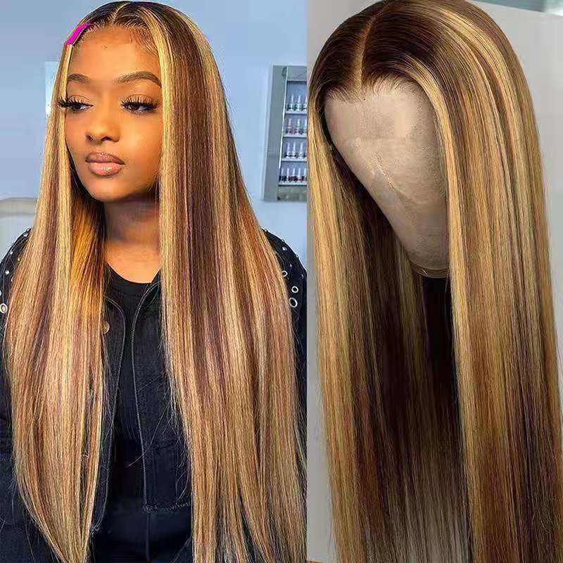 Highlight Wig Brazilian Straight Human Hair Full Wigs Ombre Brown Honey Blonde