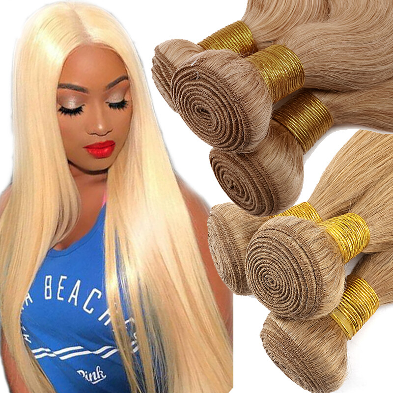 Remy Double Weft Virgin Human Hair Extensions 3Bundles Wavy Straight 300g Blonde