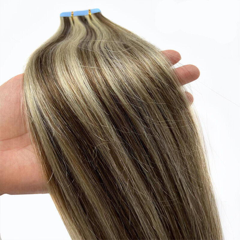 Tape in Hair Extensions Real Human Hair PU Seamless Skin Weft Highlight Ombre US