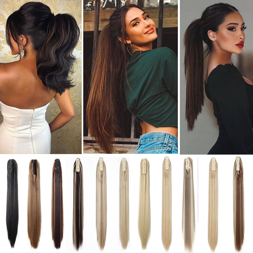 Reak Long Thick As Human Claw In Ponytail Clip In Hair Extensions Hairpieces US