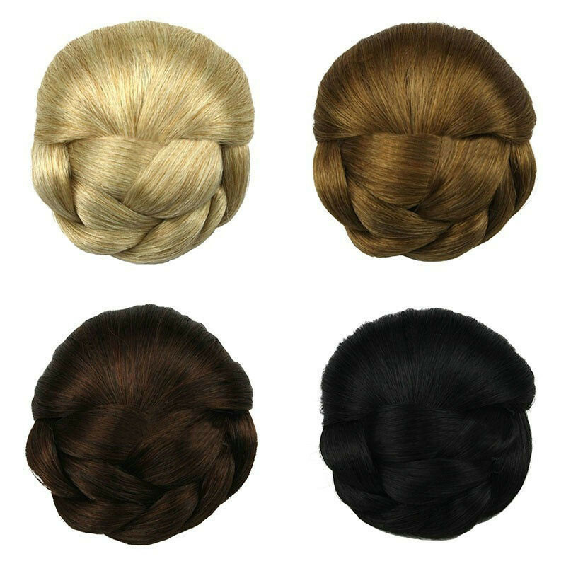 Women’s Braided Hair Bun Scrunchies Clip in Chignon Retro Hairpieces Synthetic