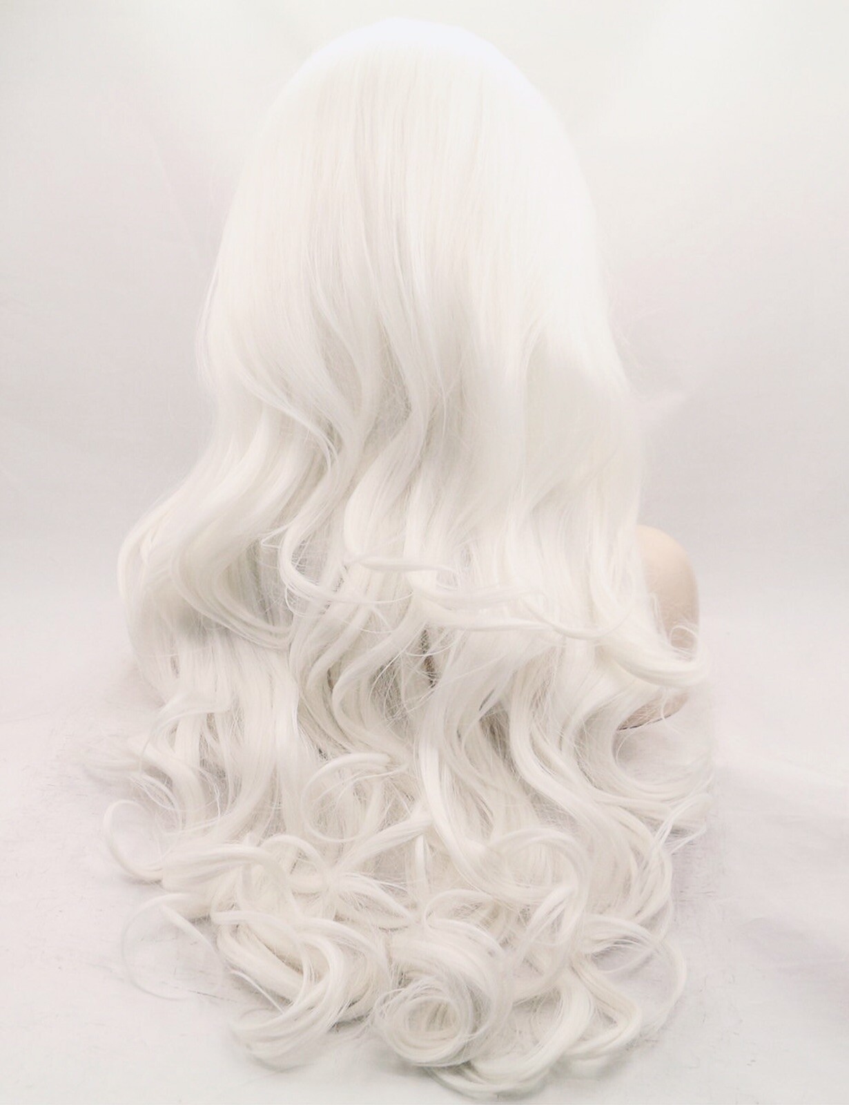 Morvally Wavy Lace Front Synthetic Wig Free Part 60# Platinum White 24″ Long NEW