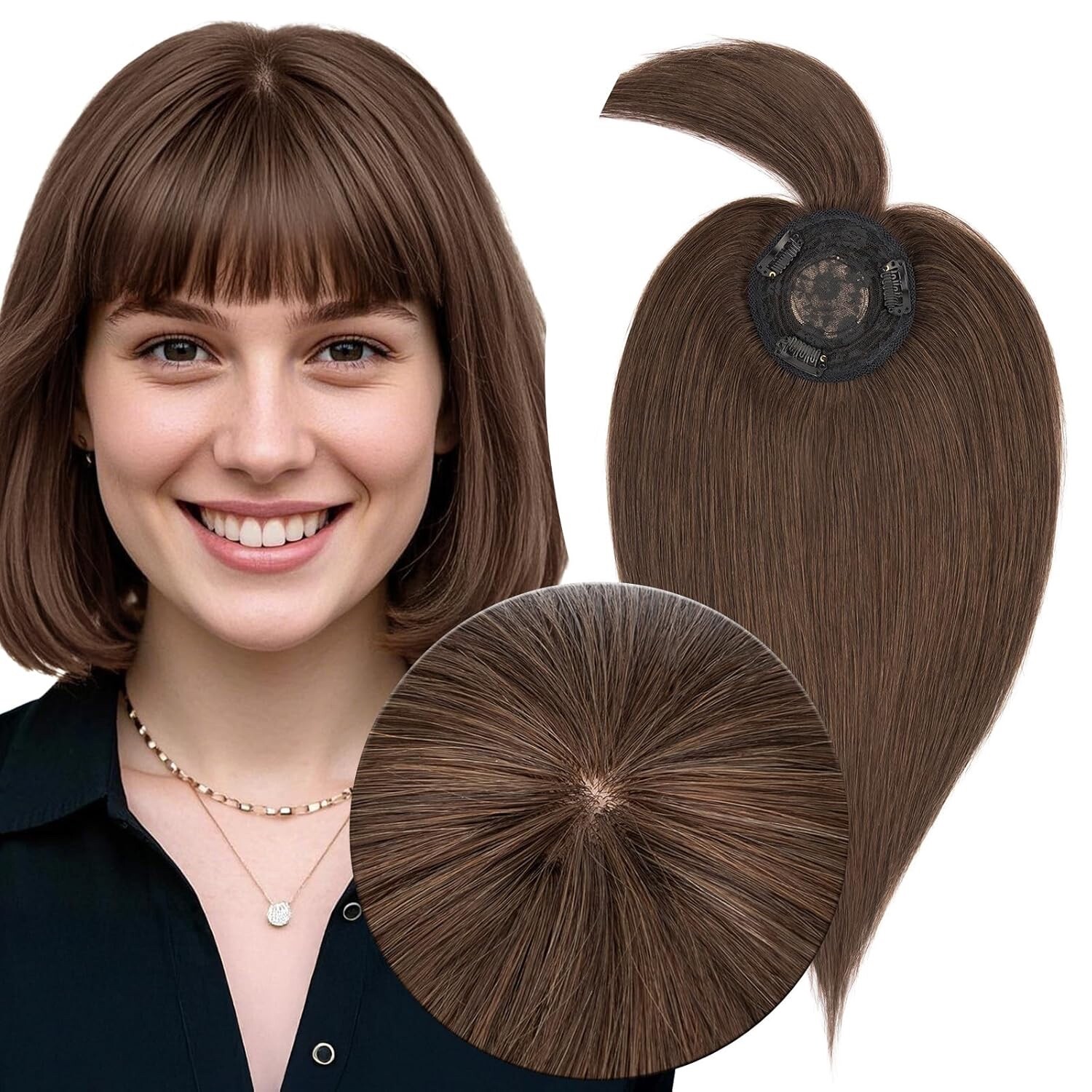 MY-LADY Human Hair Toppers for Women Real Human Hair with Bangs Thin 8.5 CM