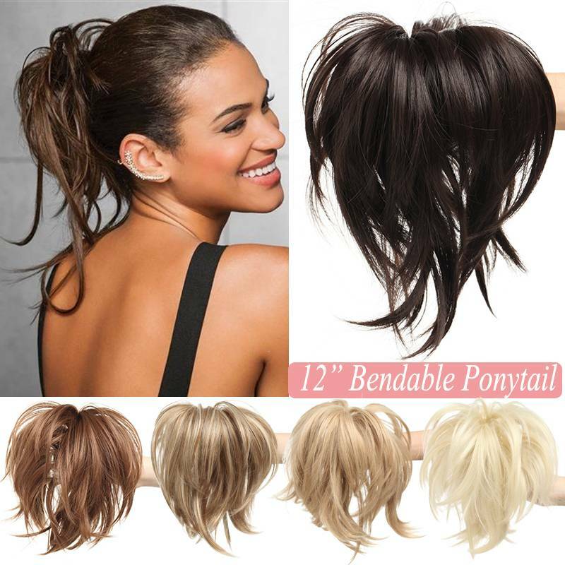12″ Short Pony Tail Hairpiece Claw Clip On Bendable Messy Hair Extensions Soft