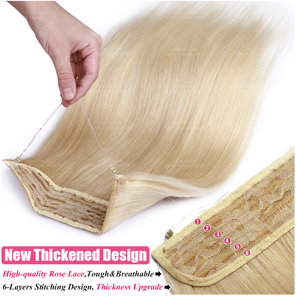 Wire In 100% Remy Human Hair Extensions Hidden Headband Thick Weft 16-24″