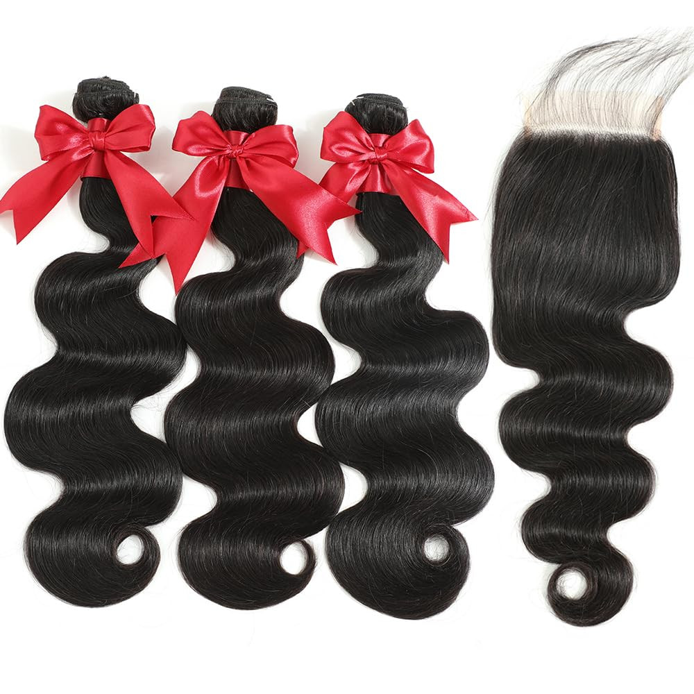 12A Human Hair Bundles with Closure 16 18 20 with 14 Inch Brazilian Body Wave 3