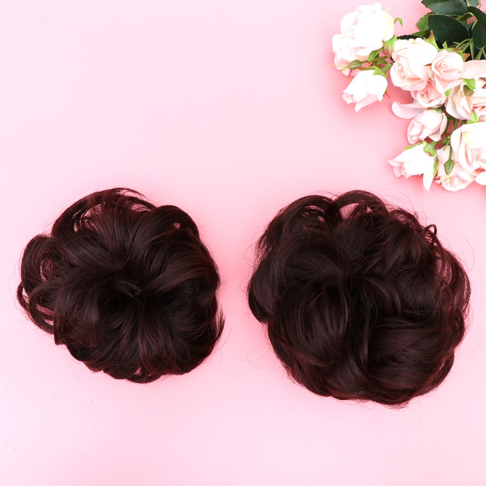 2Pcs Hair Chignon Wig Dark Brown Synthetic Hair Bun for Easy Elegant Hairstyling