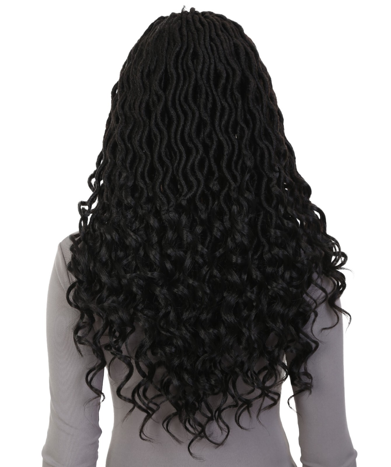 LUXLUXE Andrea 4×4 Curly Long 4X4 Hand Tied Lace Braid Natural Black Wig