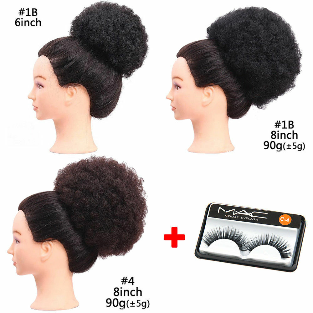 Afro Kinky Curly Ponytail Drawstring Puff Bun Clip on Chignon Bun Hair Extension
