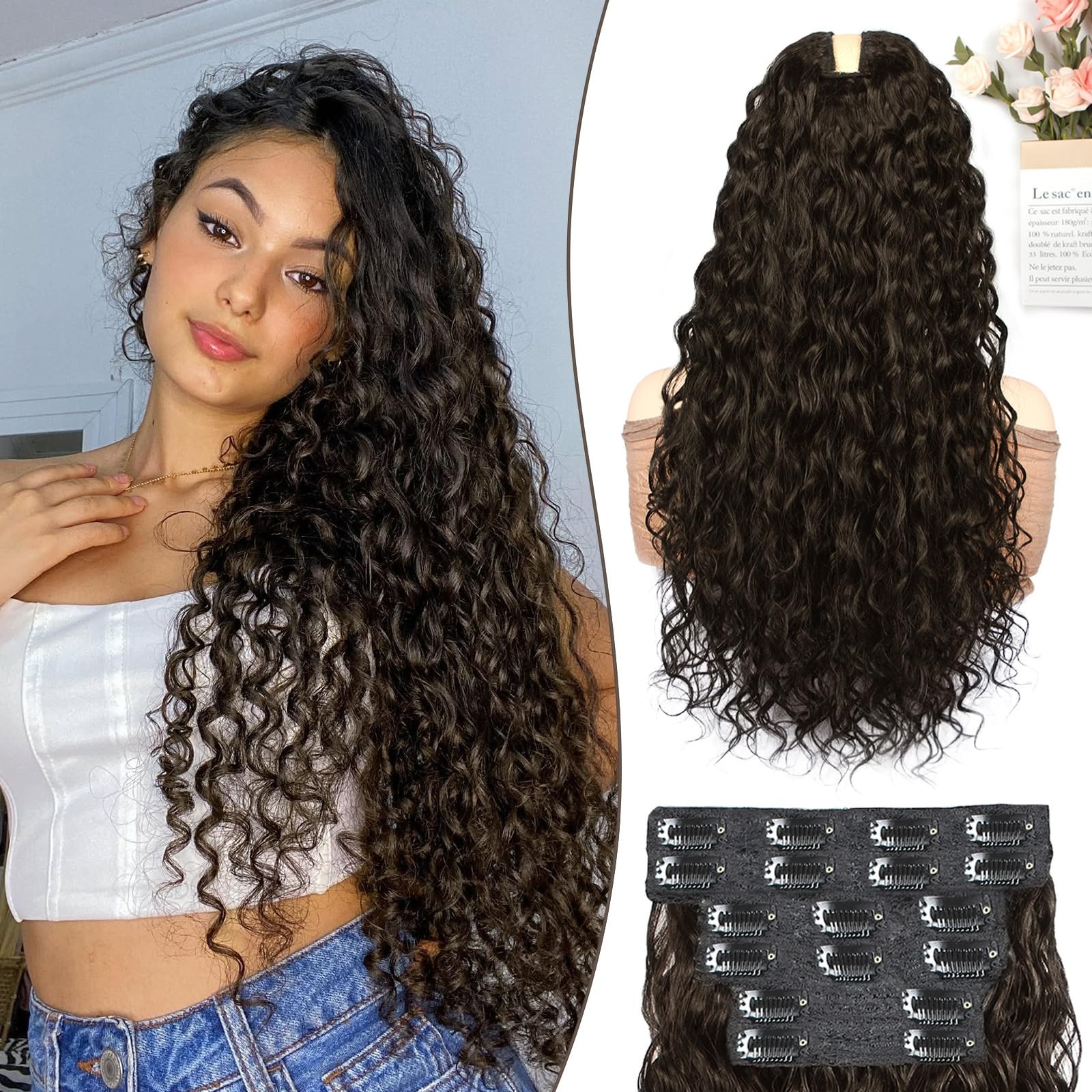 Curly Clip In Hair Extensions 6 Pcs 18 Clips Water Wave Clip Ins 100％ Pure Pr…